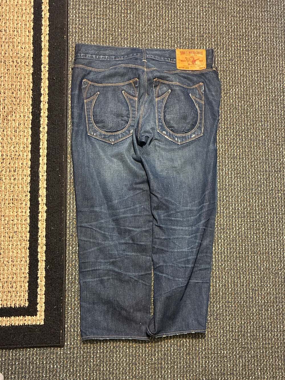 True Religion Section Jack Jeans Size 34 Dark Wash Distressed Denim